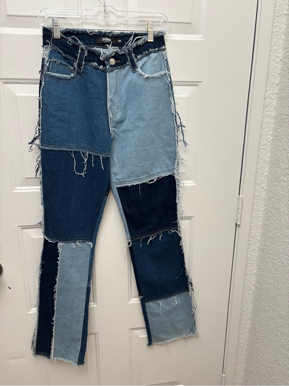 Jaded London Patchwork Denim Blue Boyfriend Jeans in Mixed Blue